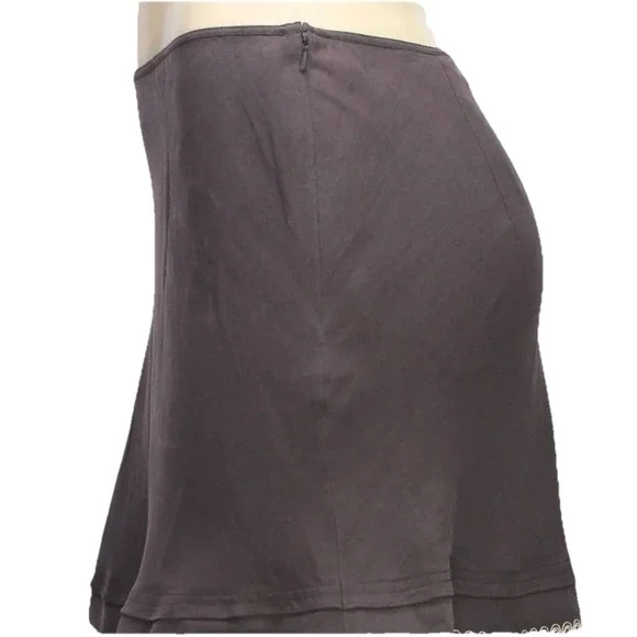 VTG Jones NY‎ Sz 12 Chocolate Brown Lace Linen Embroidered Silk Flare Skirt Boho - Picture 4 of 9
